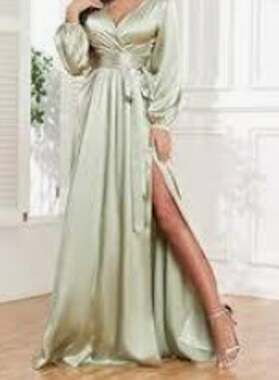 VNAIX SZ 8 M sage green satin Aline long sleeve formal bridesmaid maxi dress 0b4
